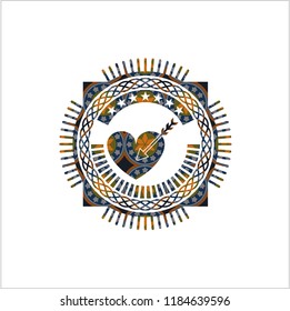 love icon inside arabic badge. Arabesque decoration.