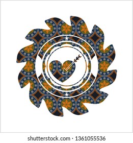 love icon inside arabic badge background. Arabesque decoration.