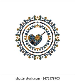 love icon inside arabic badge background. Arabesque decoration.