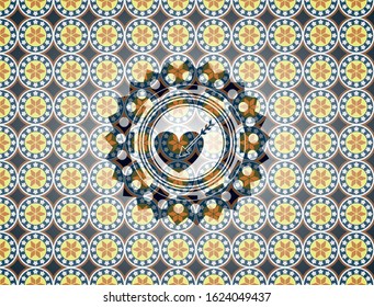 love icon inside arabic emblem background. Arabesque decoration.