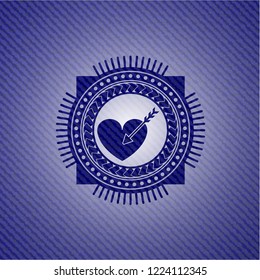 love icon inside badge with jean texture