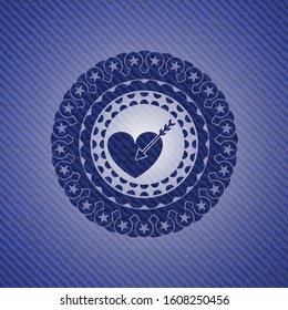 love icon inside badge with jean texture