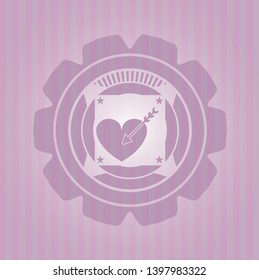 love icon inside badge with pink background