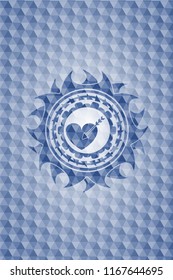 love icon inside blue badge with geometric pattern.