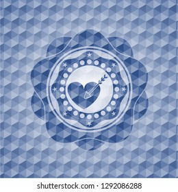 love icon inside blue emblem with geometric pattern.