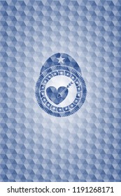 love icon inside blue hexagon badge.