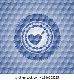 love icon inside blue hexagon emblem.