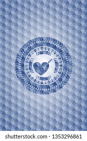 love icon inside blue hexagon emblem.