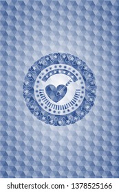 love icon inside blue hexagon badge.