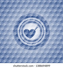 love icon inside blue hexagon emblem.