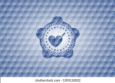 love icon inside blue hexagon emblem.