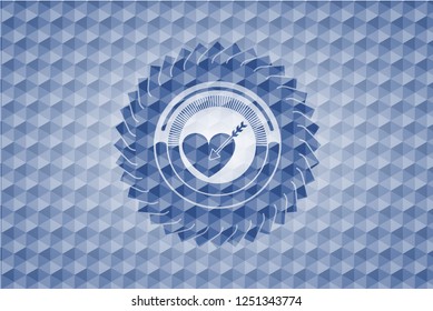 love icon inside blue polygonal emblem.