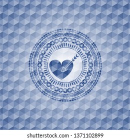 love icon inside blue polygonal emblem.