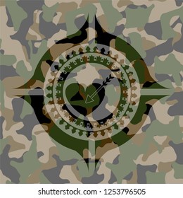 love icon inside camouflage emblem