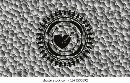 love icon inside dark icon or emblem with grey bubbles background. Vector Illustration. Detailed.