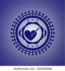 love icon inside emblem with jean texture