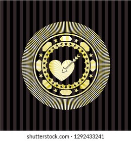 love icon inside golden emblem or badge