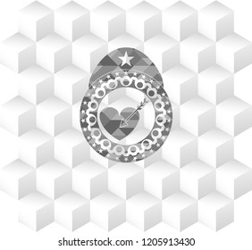 love icon inside grey icon or emblem with geometric cube white background