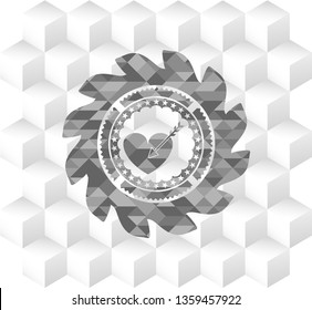 love icon inside grey emblem. Vintage with geometric cube white background