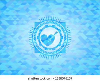 love icon inside light blue emblem with mosaic ecological style background