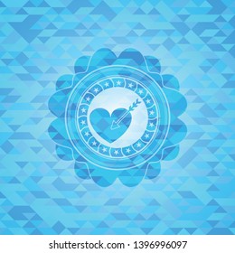 love icon inside light blue emblem with mosaic ecological style background