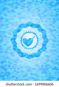 love icon inside light blue emblem with mosaic ecological style background