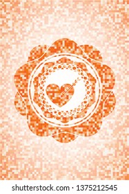 love icon inside orange mosaic emblem