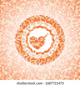 love icon inside orange mosaic emblem with background