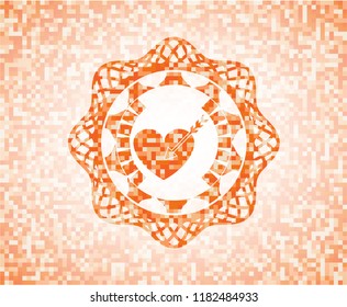 love icon inside orange tile background illustration. Square geometric mosaic seamless pattern with emblem inside.