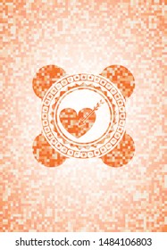 love icon inside orange tile background illustration. Square geometric mosaic seamless pattern with emblem inside.