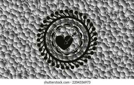 love icon inside realistic dark emblem with bubbles background. Vector Illustration. Detailed. 
