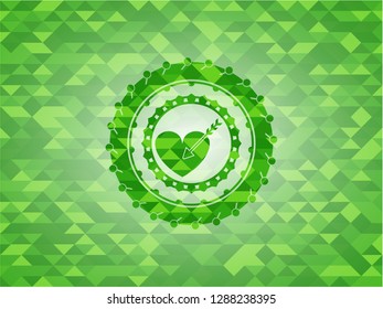 love icon inside realistic green emblem. Mosaic background