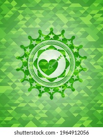 love icon inside realistic green mosaic emblem. 