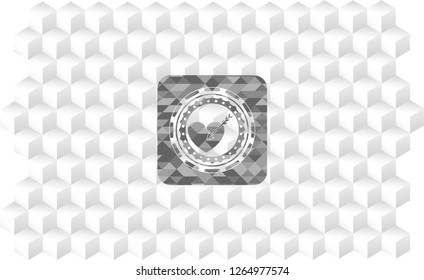 love icon inside realistic grey emblem with geometric cube white background