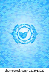 love icon inside realistic light blue mosaic emblem