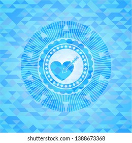 love icon inside realistic light blue emblem. Mosaic background