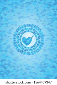 love icon inside realistic light blue mosaic emblem