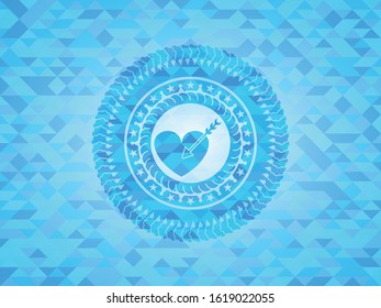 love icon inside realistic light blue emblem. Mosaic background