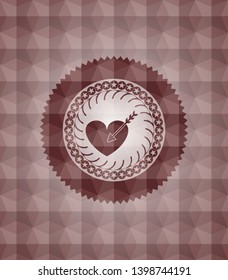 love icon inside red badge with geometric pattern. Seamless.