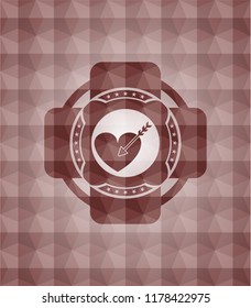 love icon inside red emblem with geometric background. Seamless.