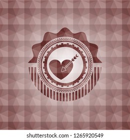 love icon inside red emblem with geometric pattern. Seamless.