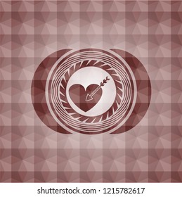 love icon inside red seamless badge with geometric background.