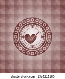 love icon inside red seamless polygonal badge.