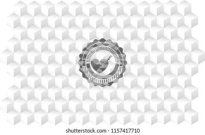 love icon inside retro style grey emblem with geometric cube white background