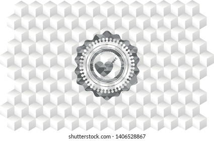 love icon inside retro style grey emblem with geometric cube white background