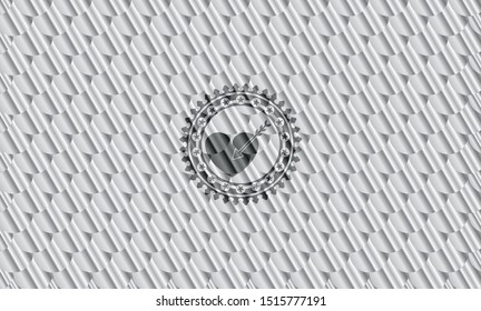 love icon inside silver color badge. Scales pattern. Vector Illustration. Detailed.