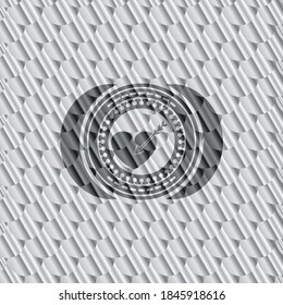 love icon inside silver color emblem or badge. Scales pattern. Vector Illustration. Detailed. 