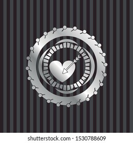 love icon inside silver shiny badge