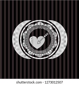 love icon inside silvery badge or emblem