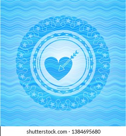 love icon inside sky blue water wave badge background.